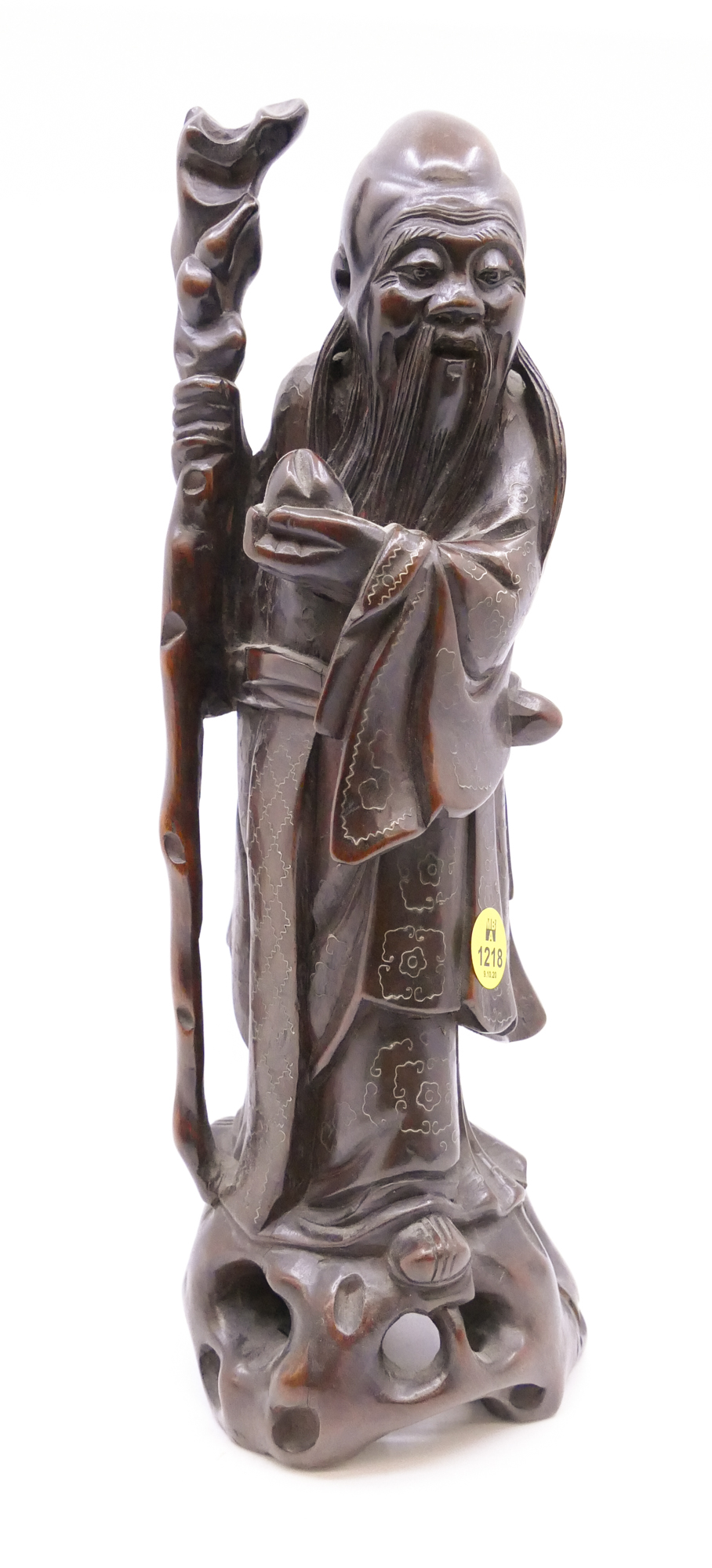 Appraisal: Old Chinese Silver Wire Inlaid Shaolou Figure- ''