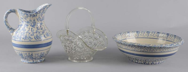 Appraisal: A Lot Of Blue Stoneware And Glassware A blue spongeware