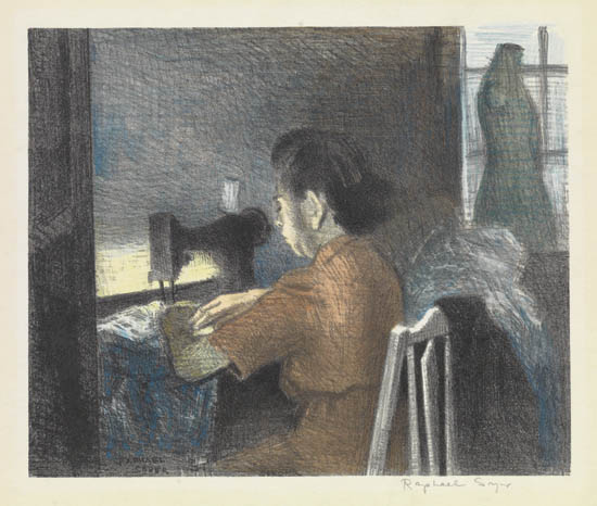 Appraisal: RAPHAEL SOYER Two lithographs with hand coloring in color pencils