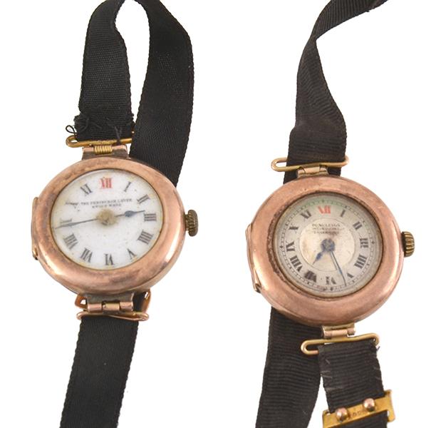 Appraisal: TWO CT GOLD LADIES WRISTWATCHES TO RIBBON BANDS