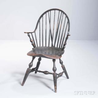 Appraisal: Painted Braced Continuous Arm Windsor Armchair New York City -