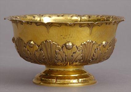 Appraisal: ENGLISH HAMMERED SILVER GILT PRESENTATION BOWL Goldsmiths Silversmiths Company London