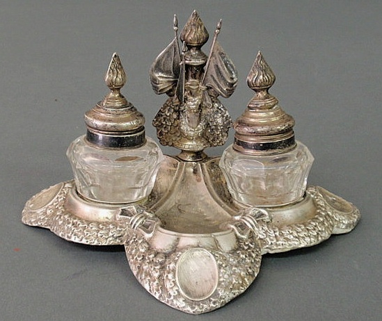 Appraisal: Rare Russian silver inkstand with repouss garlands and marked and