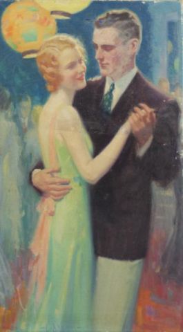 Appraisal: BREHM George Oil on Canvas Illustration of aDancing Couple Signed