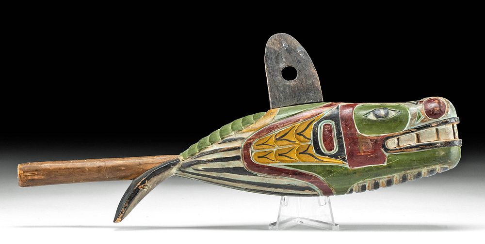 Appraisal: Late th C Tlingit Wooden Painted Orca Rattle Native American