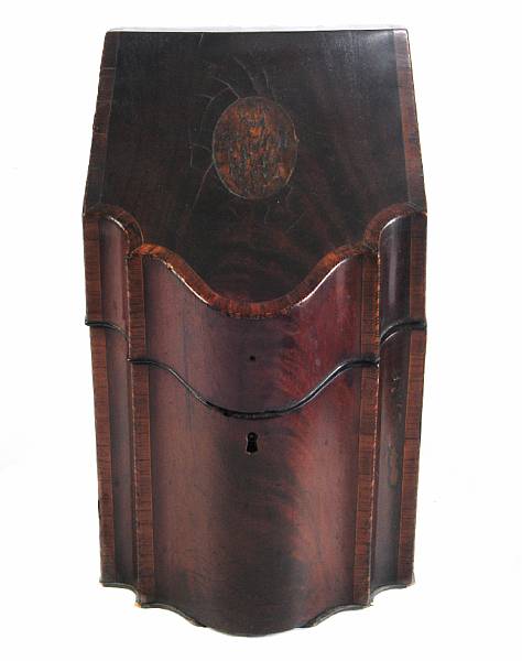 Appraisal: A George III mahogany inlaid knife box crack to veneer