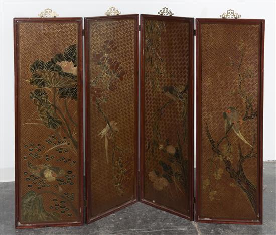 Appraisal: Sale Lot A Chinese Lacquered Four-Panel Screen depicting a lotus