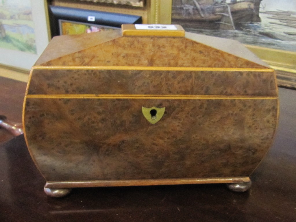 Appraisal: th Century burr walnut tea caddy