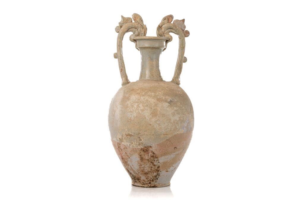 Appraisal: Chinese monochrome glazed stoneware wine vessel the body of elegant