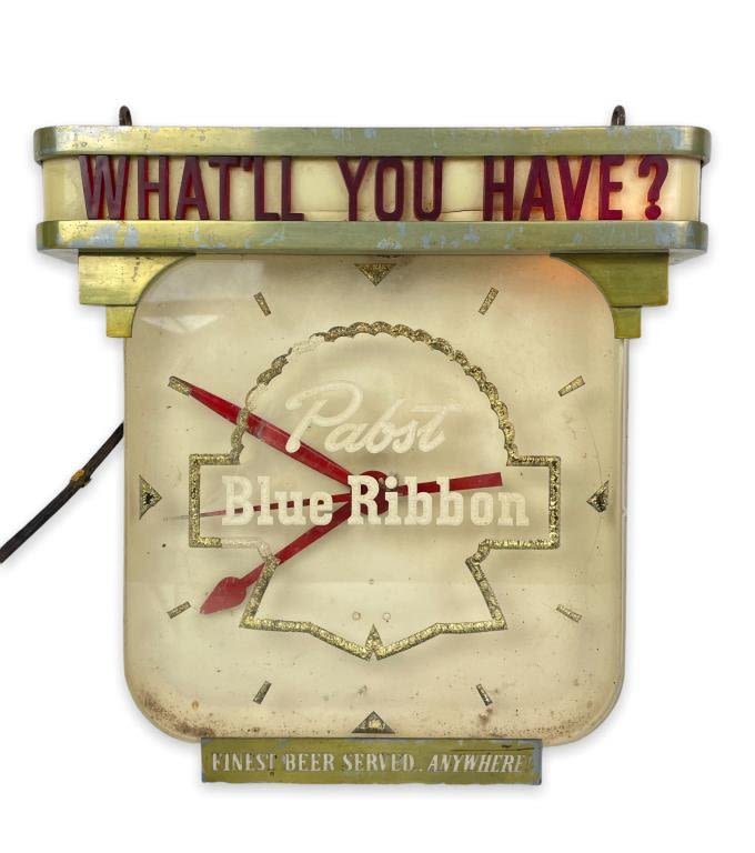 Appraisal: Vintage Pabst Blue Ribbon Advertising ClockClock runs but not tested