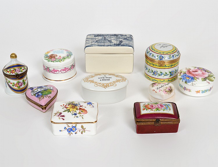 Appraisal: TEN ENGLISH AND CONTINENTAL SMALL PORCELAIN BOXESMostly th Century Marked