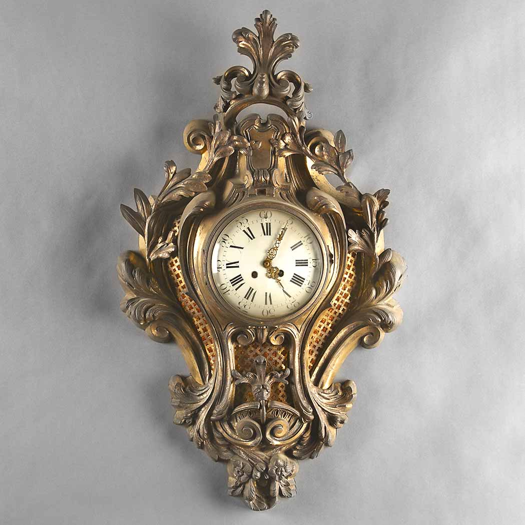 Appraisal: Louis XV Style Gilt-Bronze Cartel Clock th Century The circular