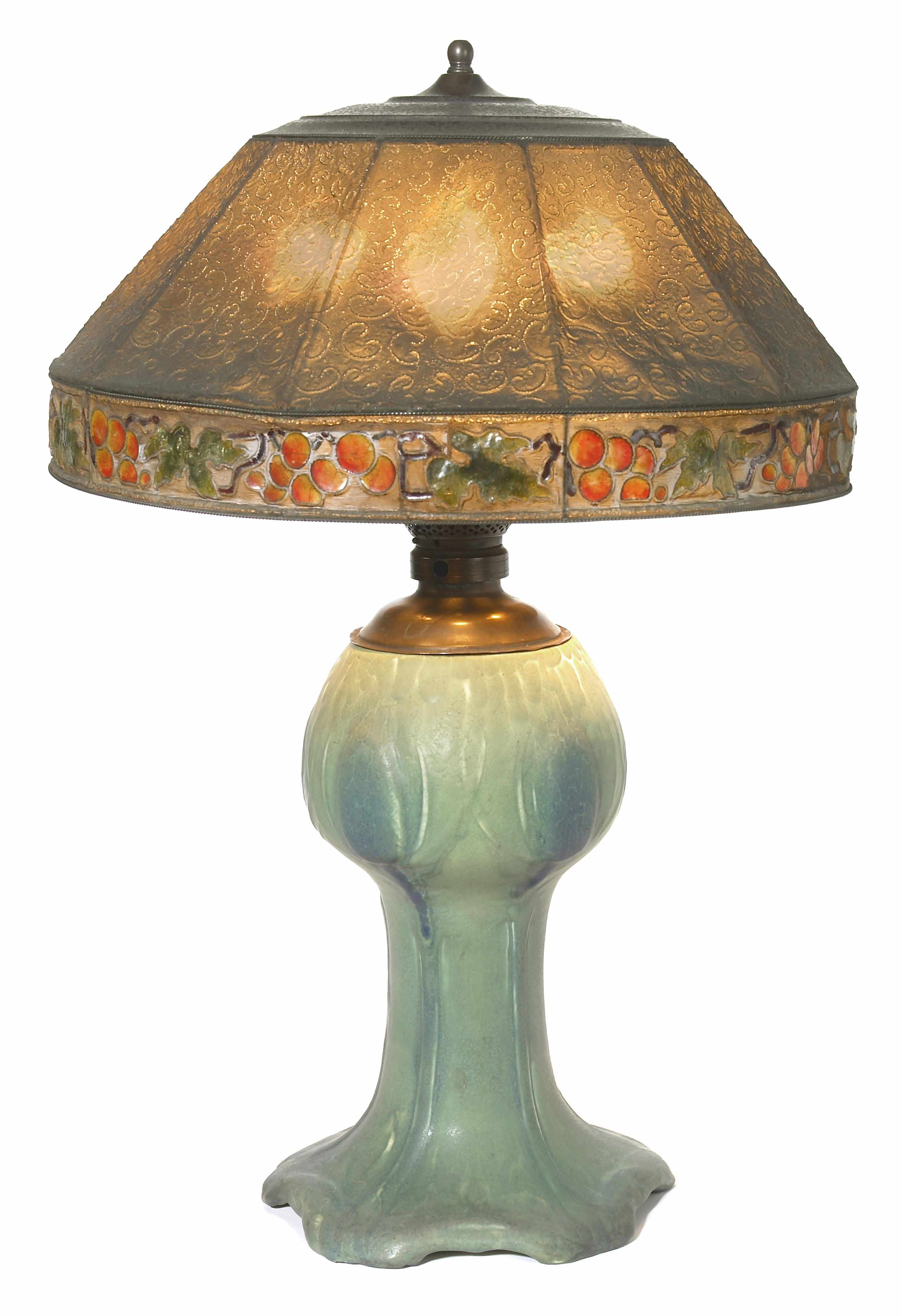 Appraisal: A Rookwood modeled mat glazed pottery lamp base with Tiffany