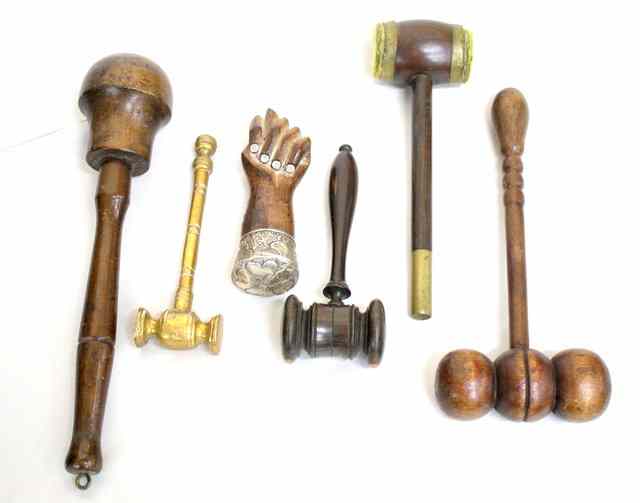 Appraisal: A GROUP OF SIX AUCTIONEERS GAVELS one in the form