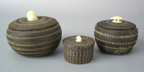 Appraisal: Three Inuit baleen and ivory baskets h h and h