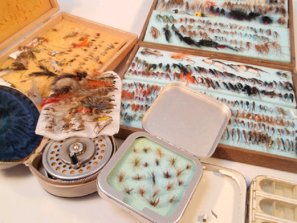 Appraisal: Bait tins fishing flies Hardy reel etc