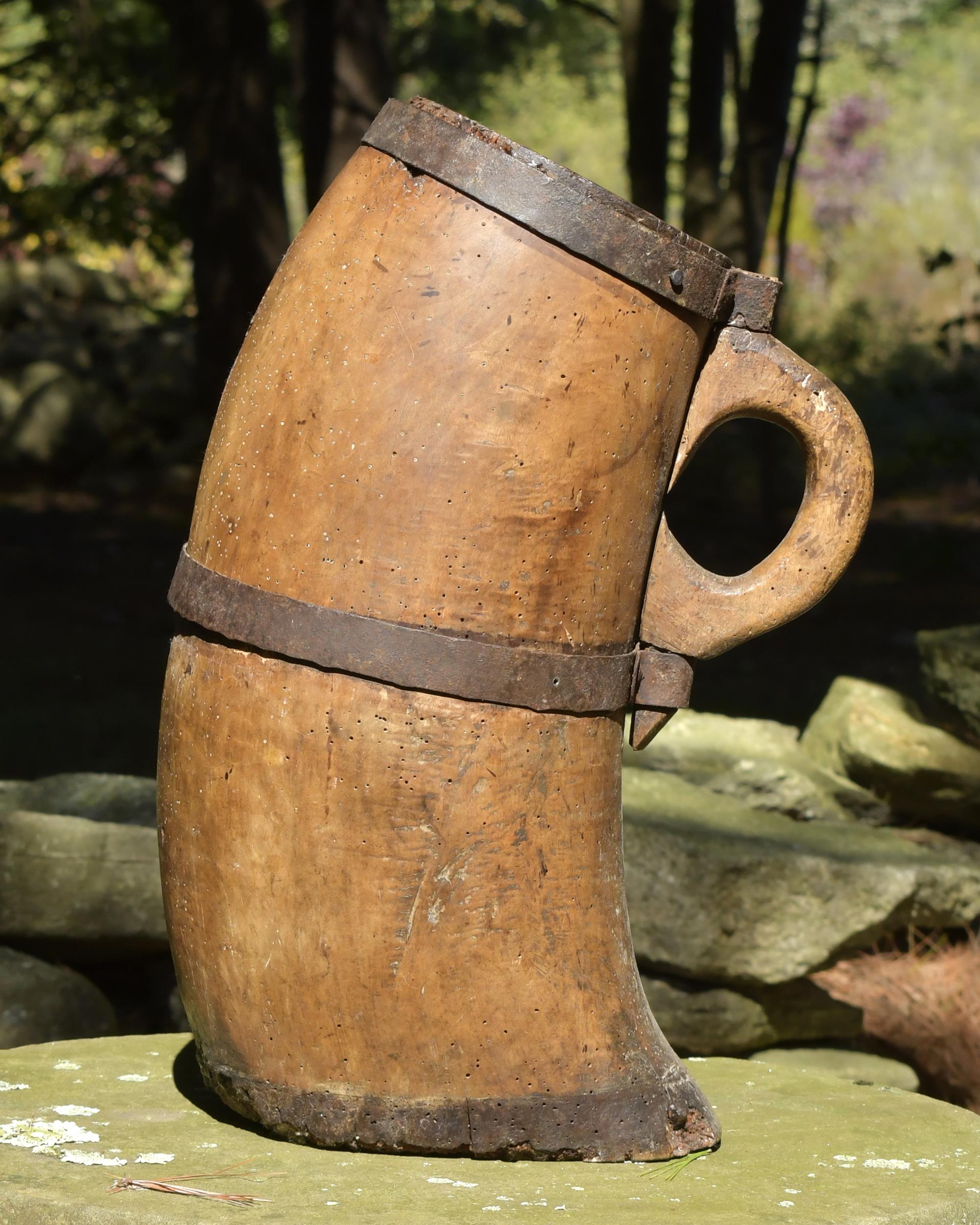 Appraisal: UNIQUE TH C LARGE SIZE CARVED WOOD BOMBARD Horn shaped