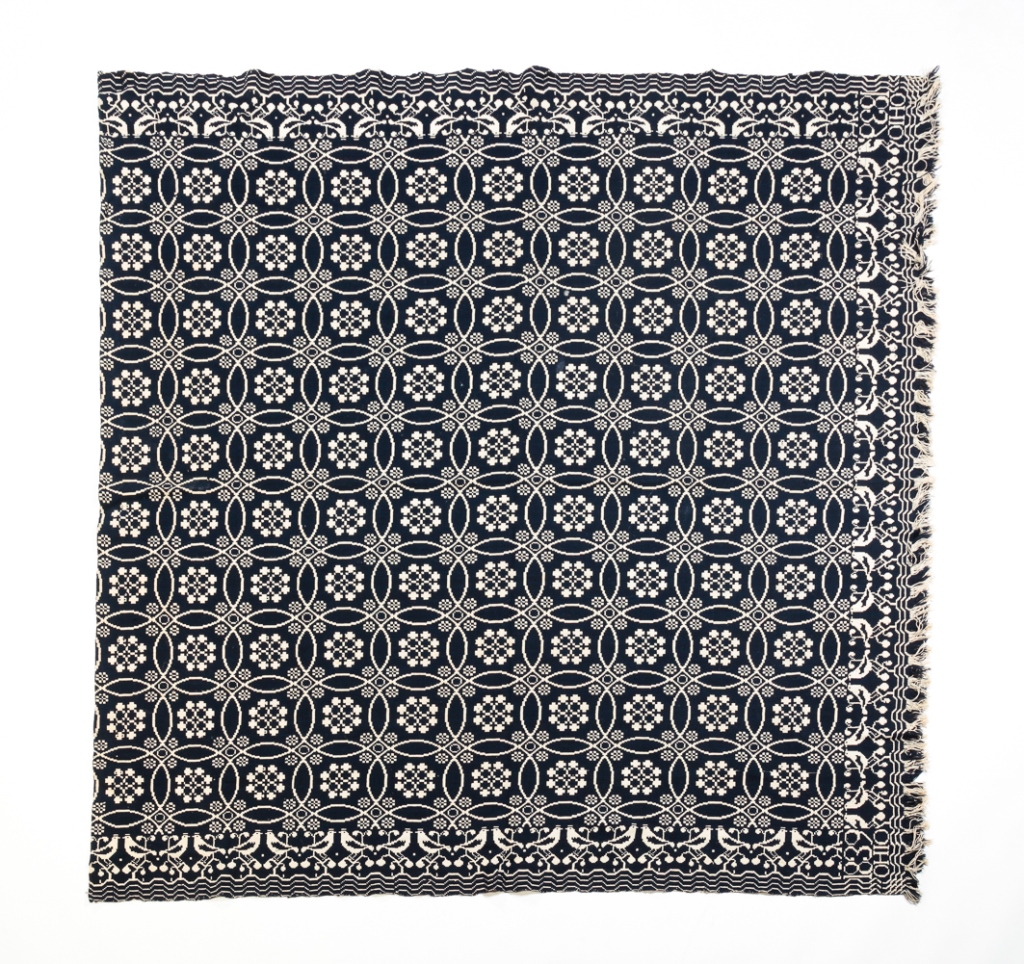 Appraisal: OHIO COVERLET Single piece double weave in blue and white