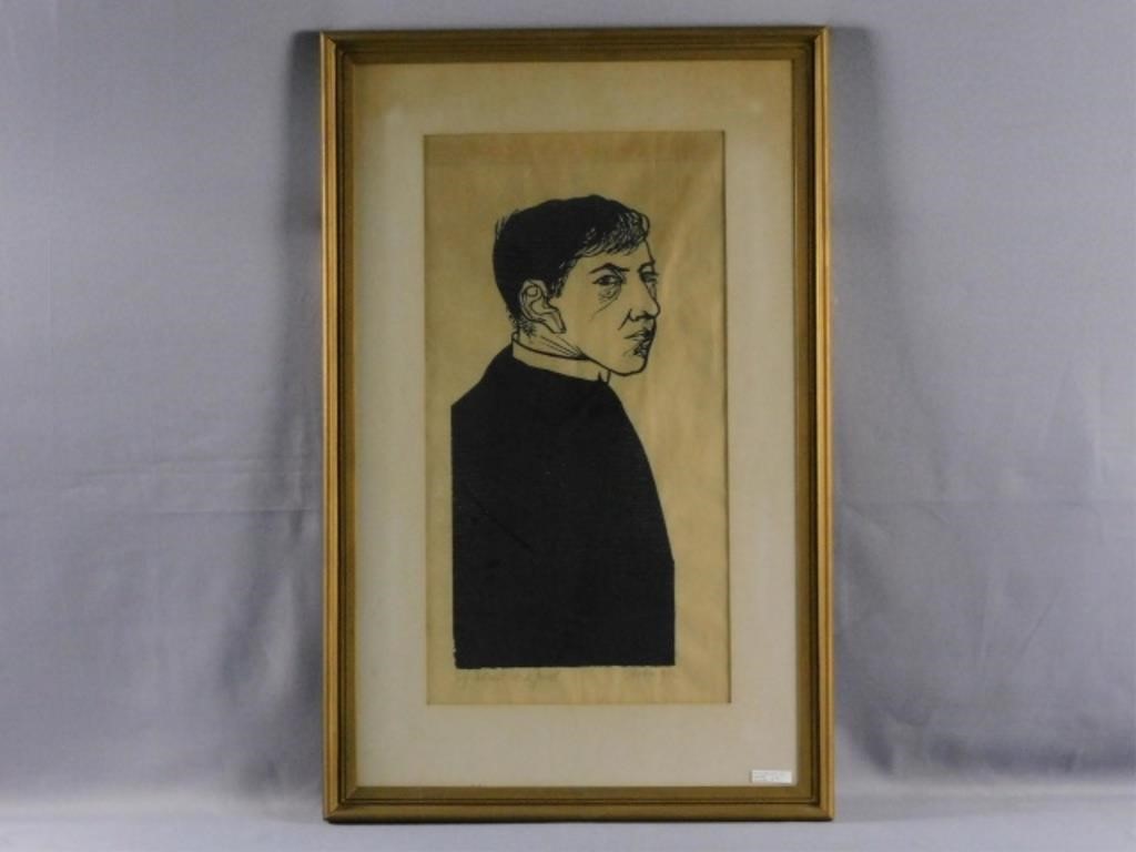 Appraisal: LEONARD BASKIN - MASSACHUSETTS NEWYork frame woodcut titled Self Portrait