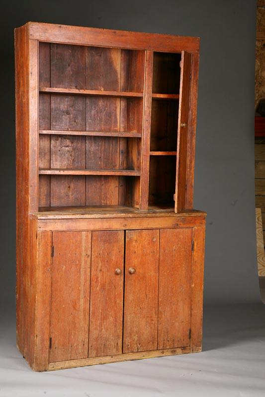 Appraisal: STEPBACK CUPBOARD Probably New England early th century pine One-piece