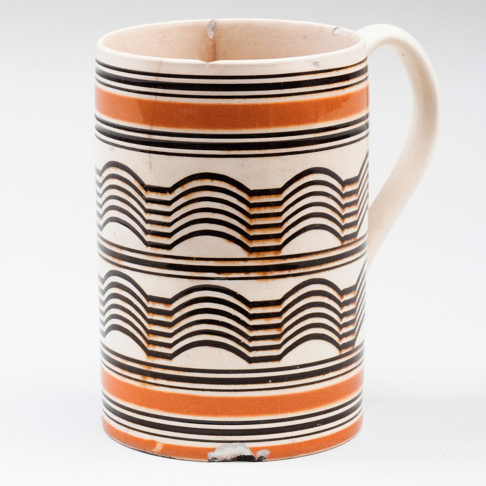 Appraisal: English Mochaware Mug in high Condition Three hairline cracks from