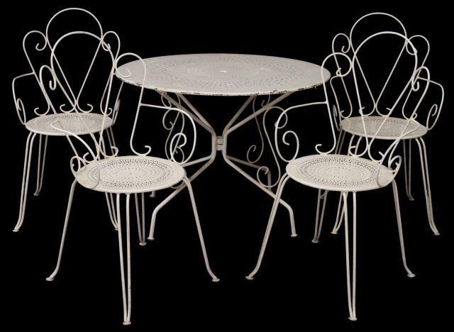 Appraisal: lot of French white painted iron patio set th c