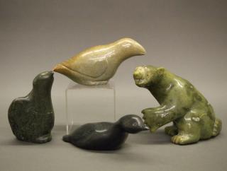 Appraisal: Inuit stone carvings Four Inuit stone animal carvings Including birds