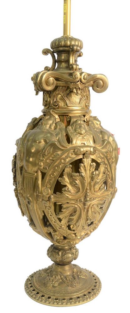 Appraisal: American Renaissance Revival Gilt Bronze Oil Lamp electrified into a