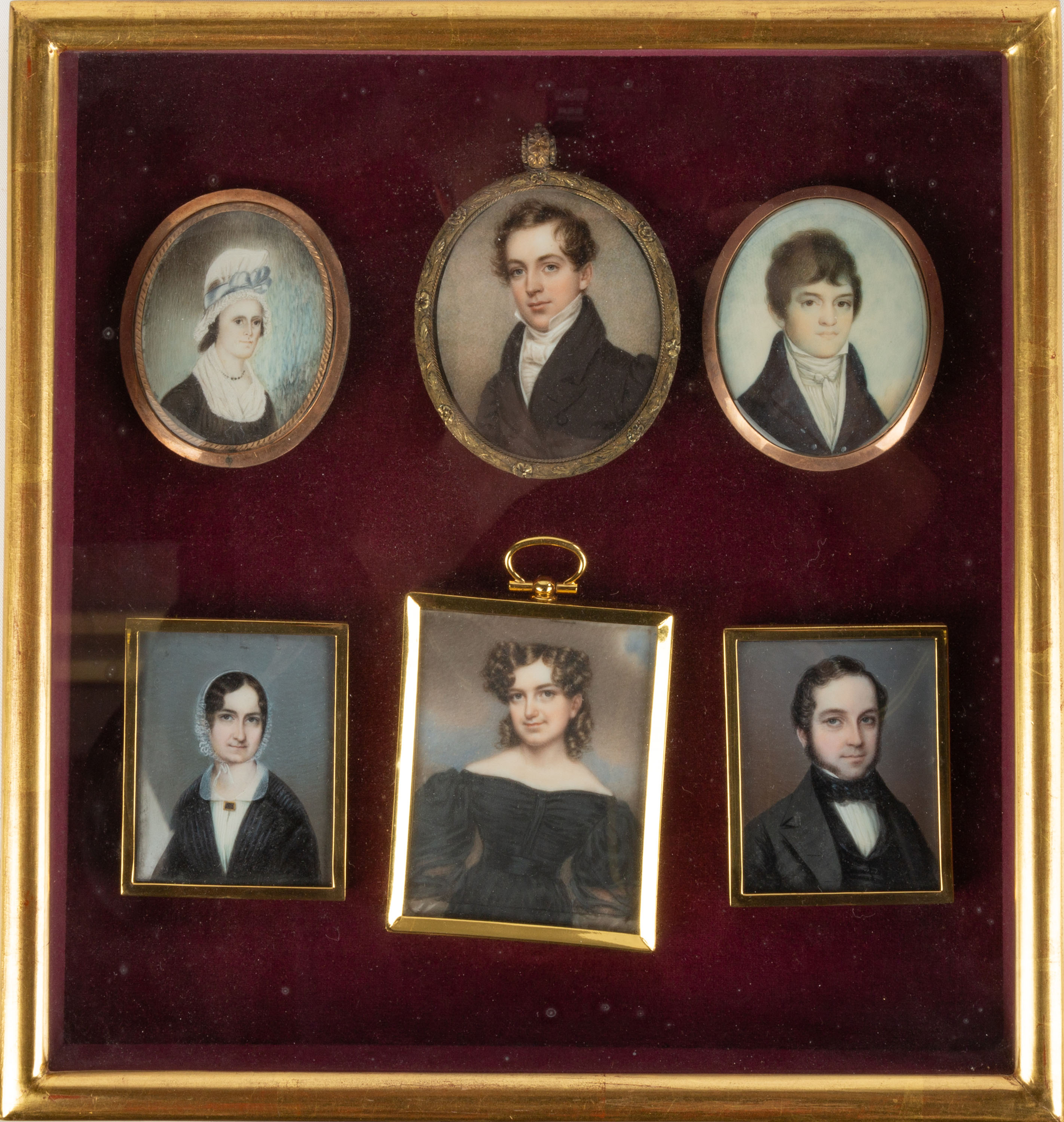 Appraisal: GILMOUR LATHROP FAMILY PORTRAIT MINIATURES Including Caroline Marie Gilmour Francis