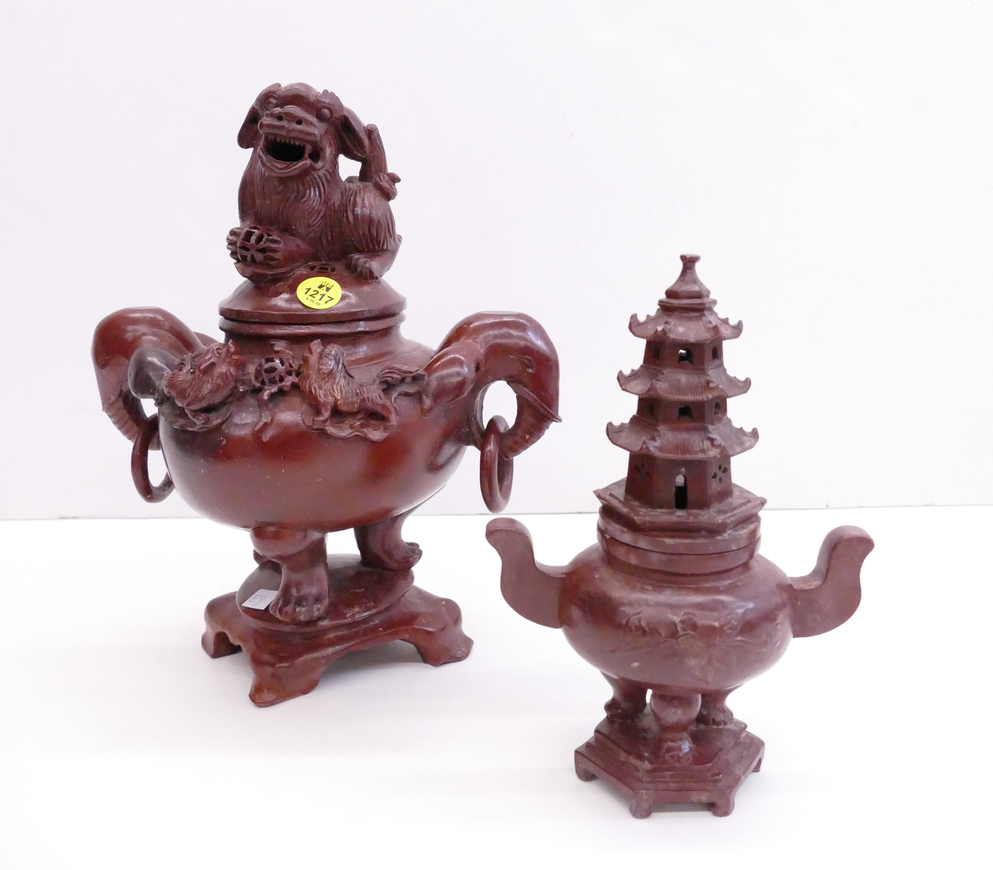 Appraisal: pc Chinese Soapstone Covered Censers- to ''