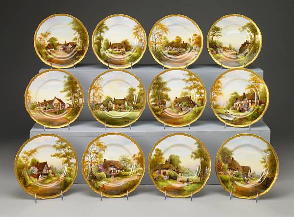 Appraisal: A set of twelve Royal Worcester porcelain cabinet plates painted