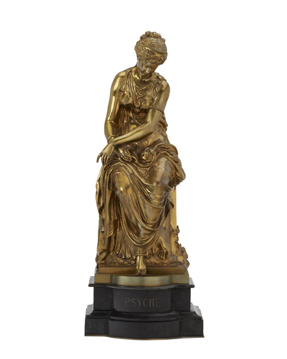 Appraisal: Mathurin Moreau - French Psyche Gilt-bronze on marble plinth Signed