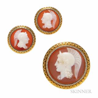 Appraisal: Antique Gold and Hardstone Cameo Suite a brooch and earrings