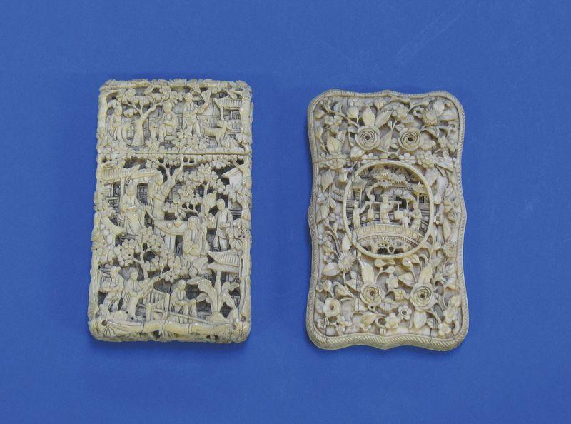 Appraisal: A CHINESE IVORY CARD CASE of rectangular form carved in