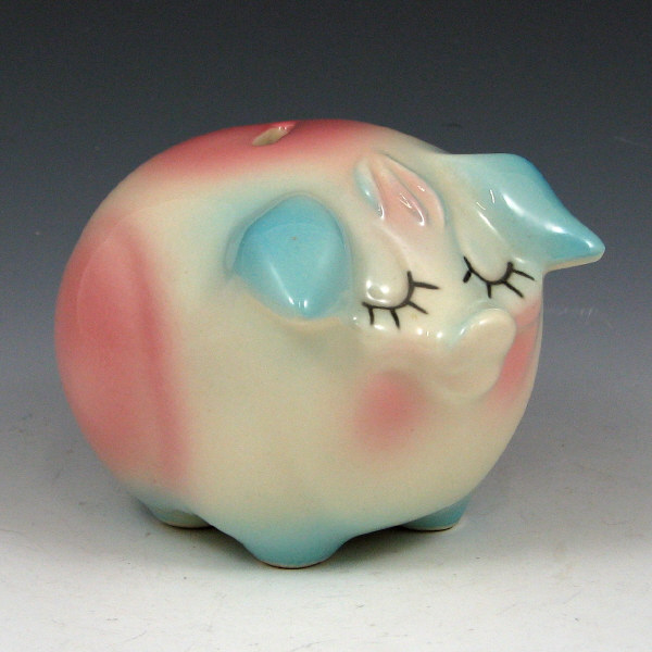 Appraisal: Hull Corky Small Pink Blue Pig Bank - Mint Small