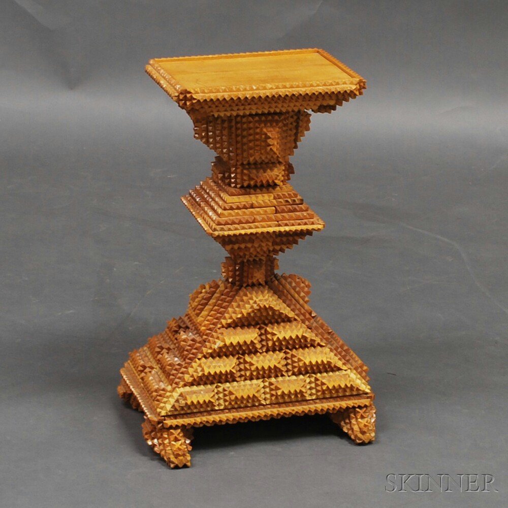 Appraisal: Chip-carved Tramp Art Occasional Table ht wd dp in Estimate