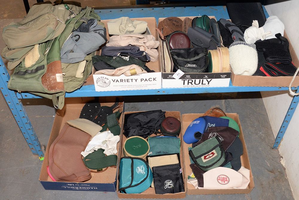 Appraisal: Five tray lots ton include four fishing vests hats socks