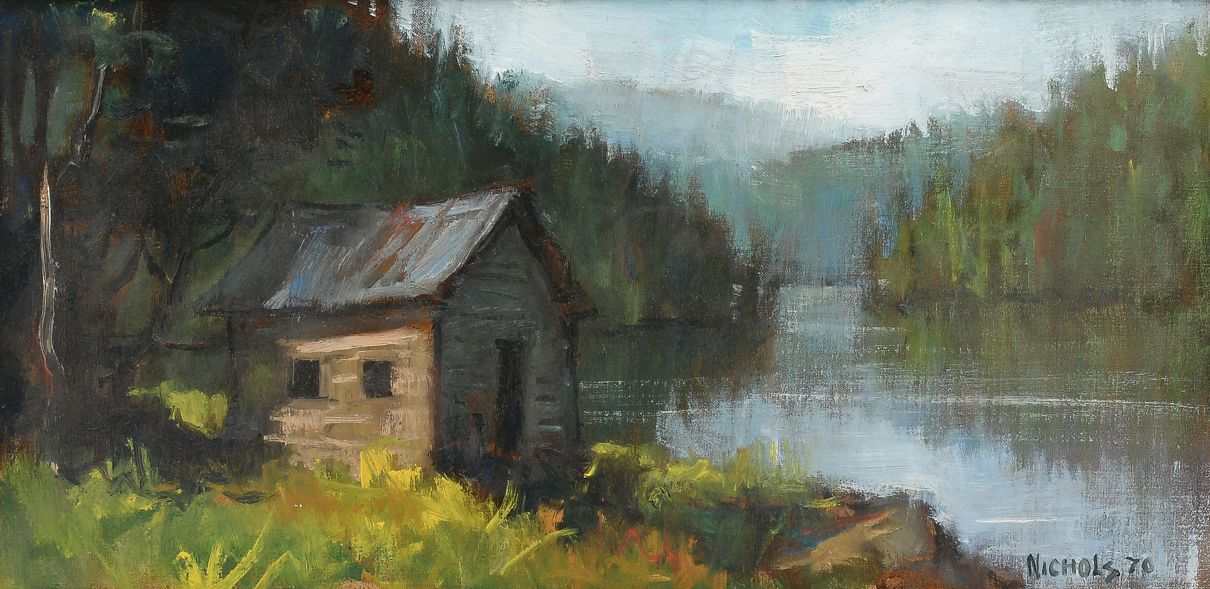 Appraisal: NICHOLS Roy American th Century Cabin on the Lake Oil