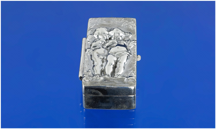 Appraisal: Silver Hinged Rectangular Box The Top With Embossed Scene Showing