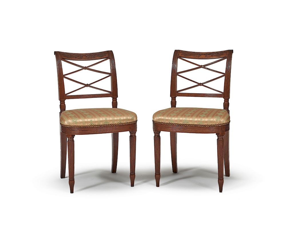 Appraisal: Pair of Federal Carved Mahogany Sidechairs possibly Duncan Phyfe Pair