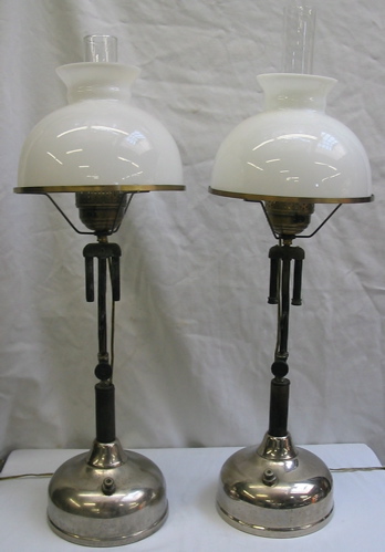 Appraisal: PAIR COLEMAN QUICK-LITE TABLE LAMPS MODEL CQ - silverplated bases