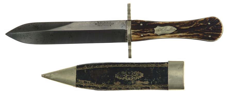 Appraisal: HIGH QUALITY INSCRIBED CIVIL WAR OFFICER S SIDE KNIFE IDENTIFIED