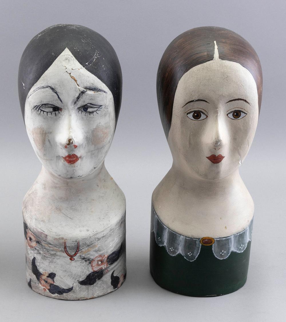 Appraisal: TWO FRENCH PAPIER-M CH HEADS OF WOMEN TH CENTURY HEIGHTS