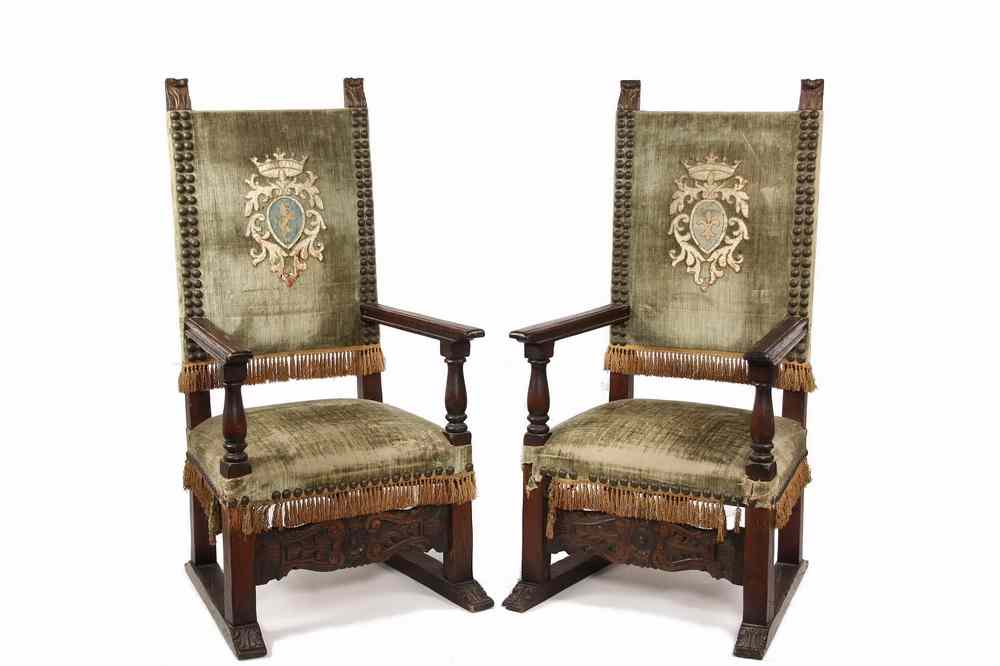 Appraisal: PAIR ENGLISH TUDOR STYLE GREAT CHAIRS - Pair of th