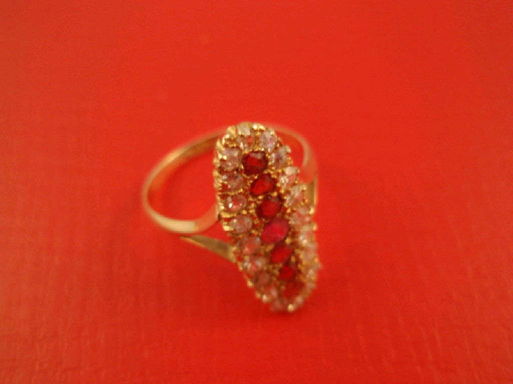 Appraisal: An ct gold diamond and ruby set marquise shaped ring