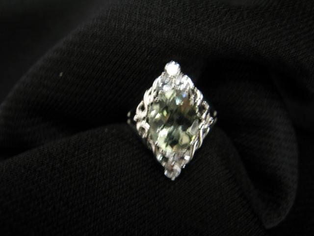 Appraisal: Green Amethyst Ring elegant oval gem with white sapphires k