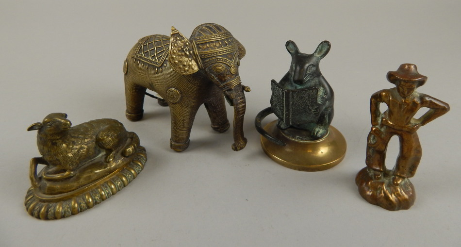 Appraisal: Various brassware ornaments a seated lamb cm wide Indian brass