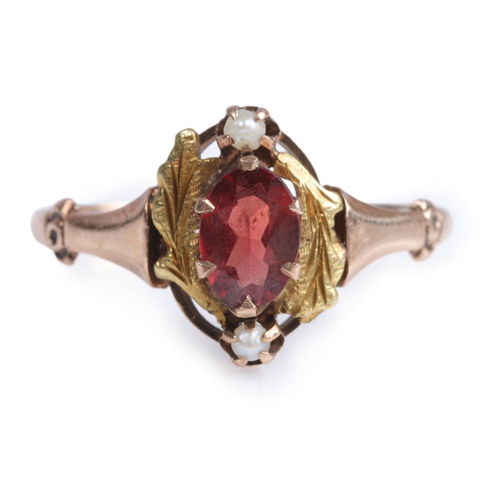 Appraisal: Antique Victorian K rose gold garnet and seed pearl ring