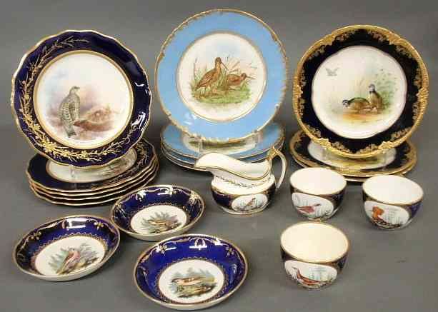 Appraisal: Five Cauldon England plates late thc with hand painted bird