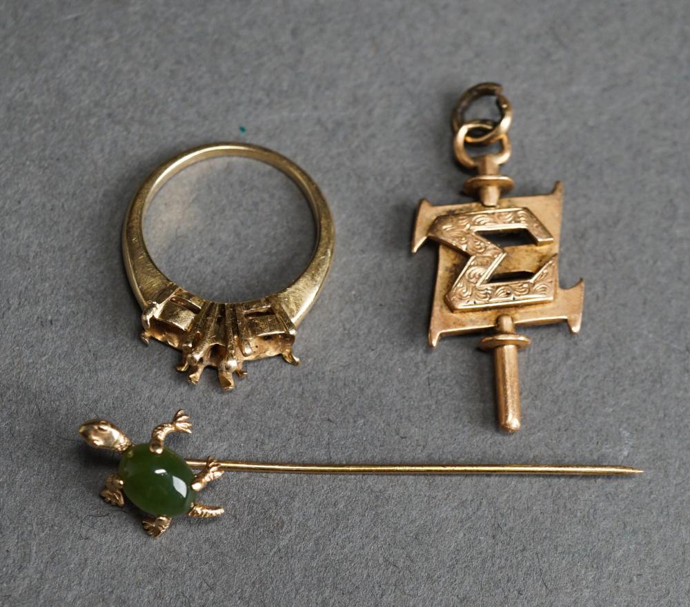 Appraisal: -KARAT YELLOW-GOLD RING SETTING -KARAT FOB AND -KARAT YELLOW-GOLD STICKPIN